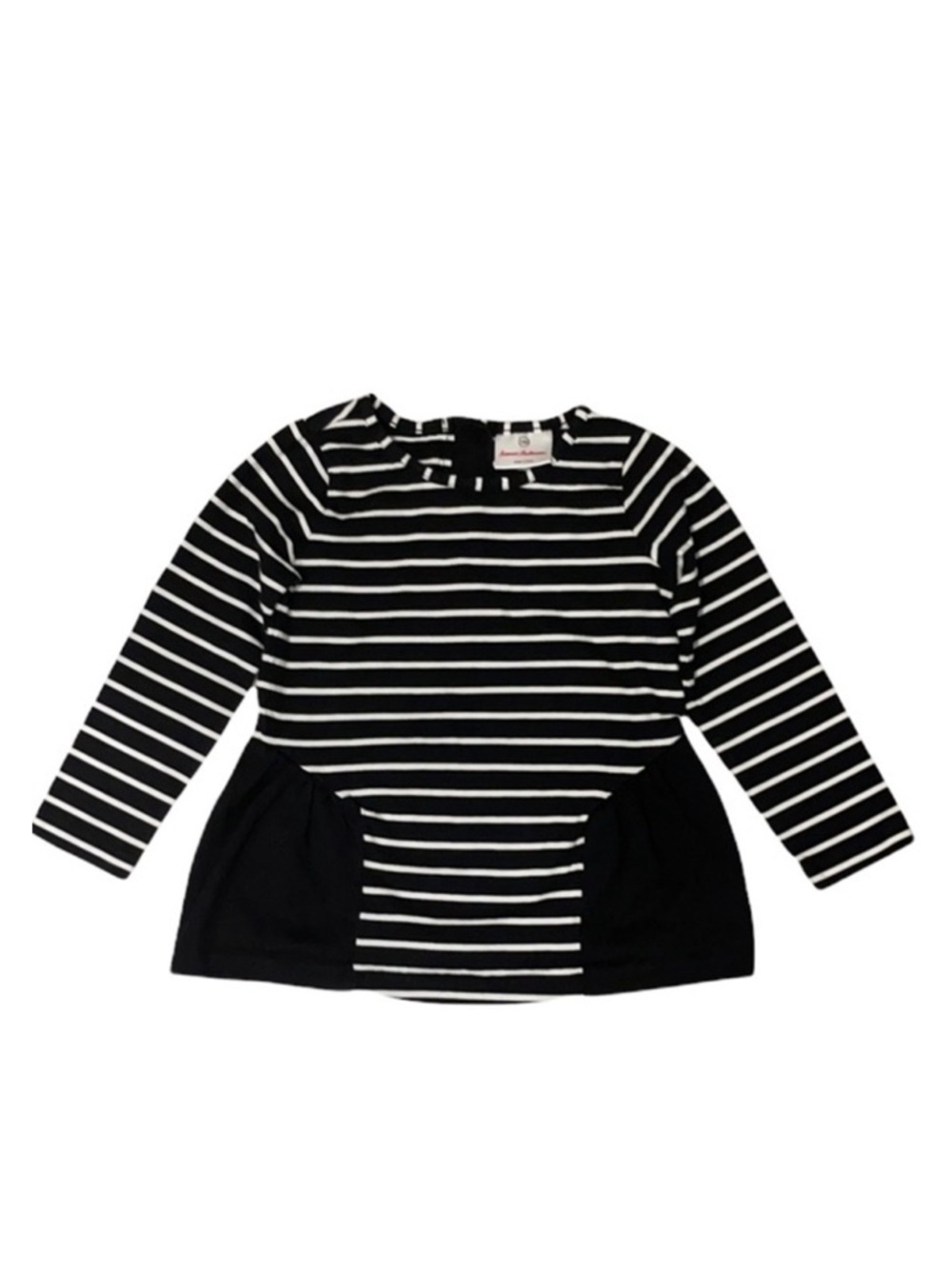 Hanna Andersson Striped Peplum Top Size 100 US 4 Exposed Zipper Black White